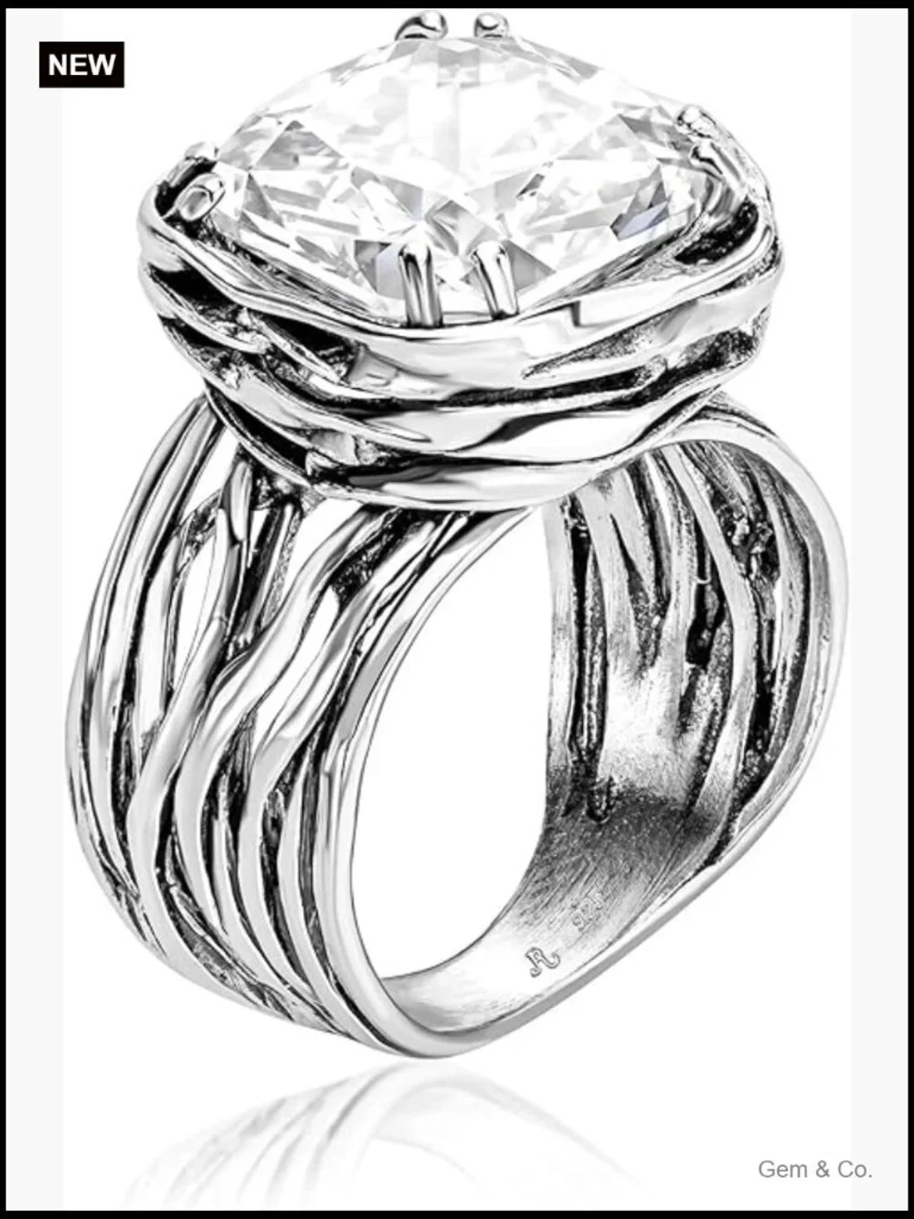 Sterling Silver Statement Ring - Vintage Wire Wrap Cushion CZ